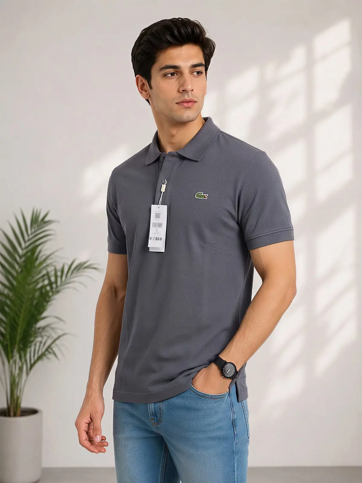 1788179153_JhIwu4 L-coste Premium Grey Cotton Stretch T-Shirt - Image 1